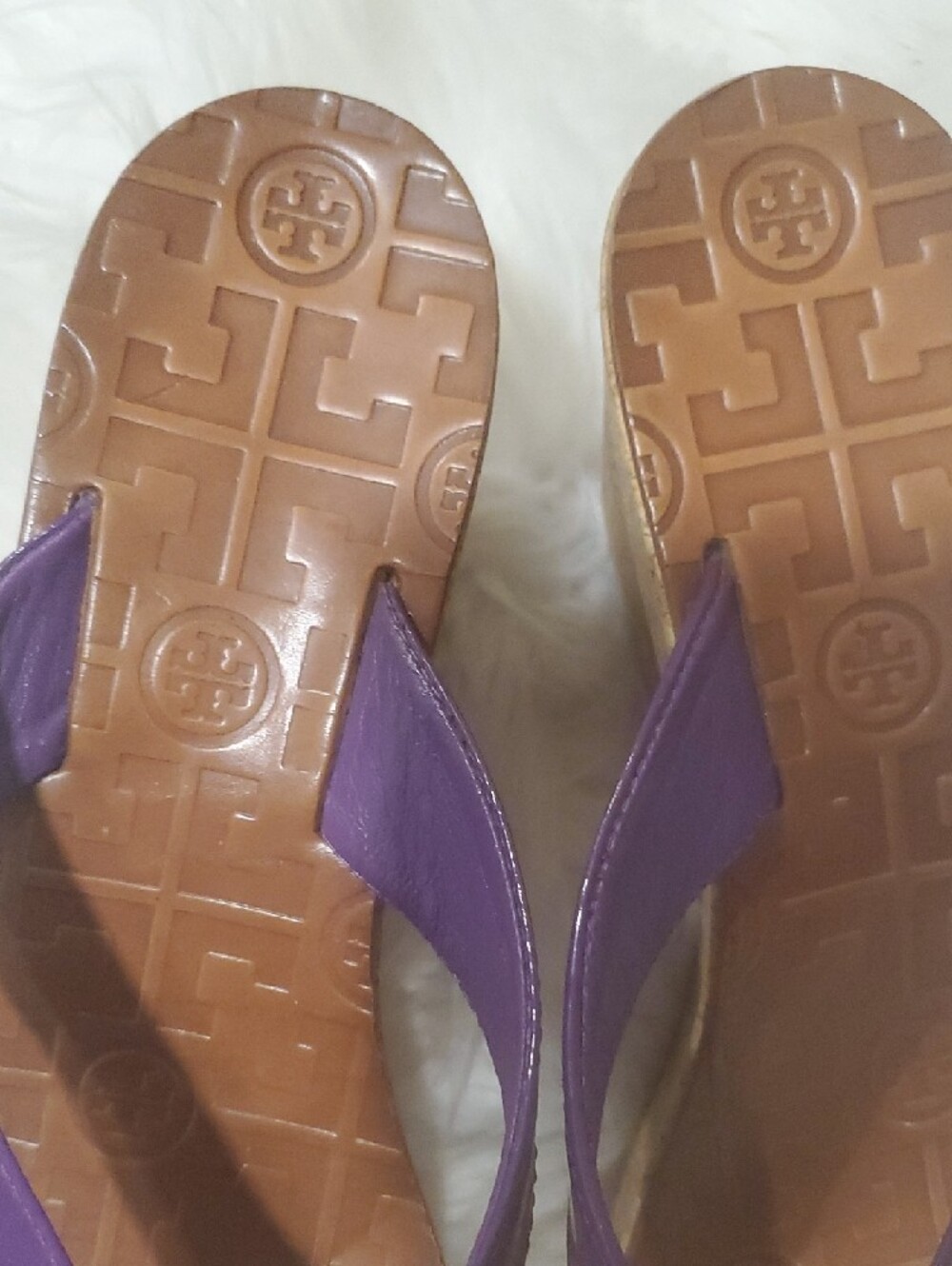 Tory Burch Purple Leather Logo Thong  Wedge Sandals - Picture 4 of 15